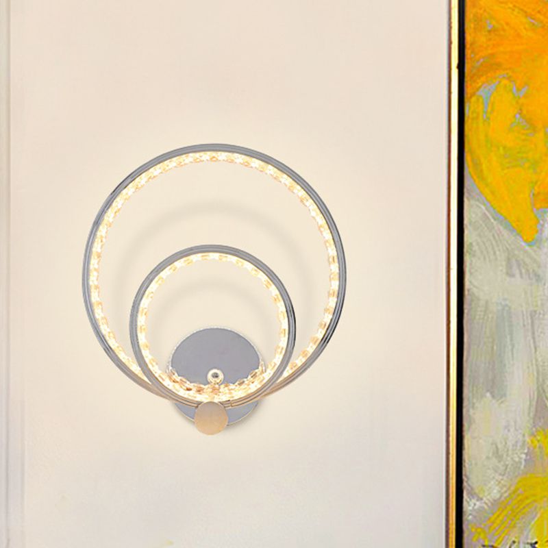 Eenvoud Led wand gemonteerd lamp Chrome dubbele ringen wandverlichtingsideeën met metalen schaduw in warm/wit licht
