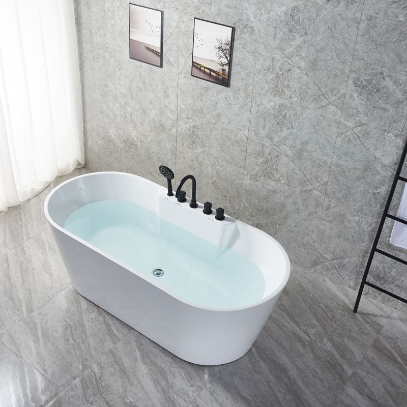 White Oval Bath Tub for Bathroom Soaking Stand Alone Tub with Drain