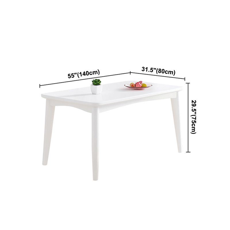 Modern Style White Dining Table Rectangle Solid Wood Dining Table with 4 Legs