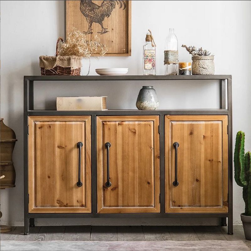 Industrial Rectangle Solid Wood With Doors Cabinet Distressed Wood Accent Cabinet