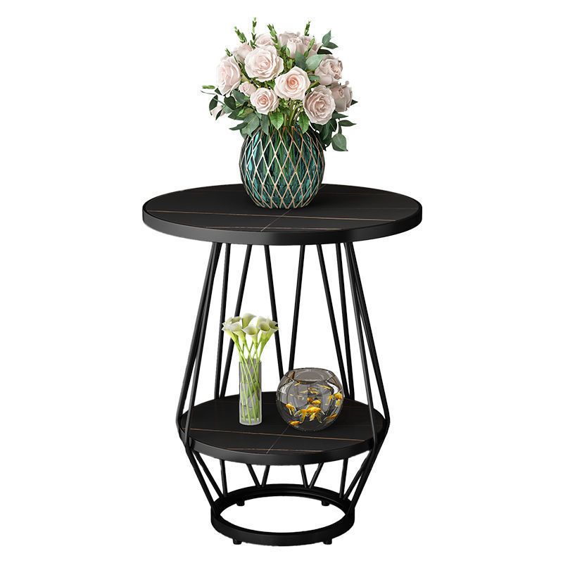 Modern Round Side Table 24.4-inch Gold/Black Metal Frame End Table
