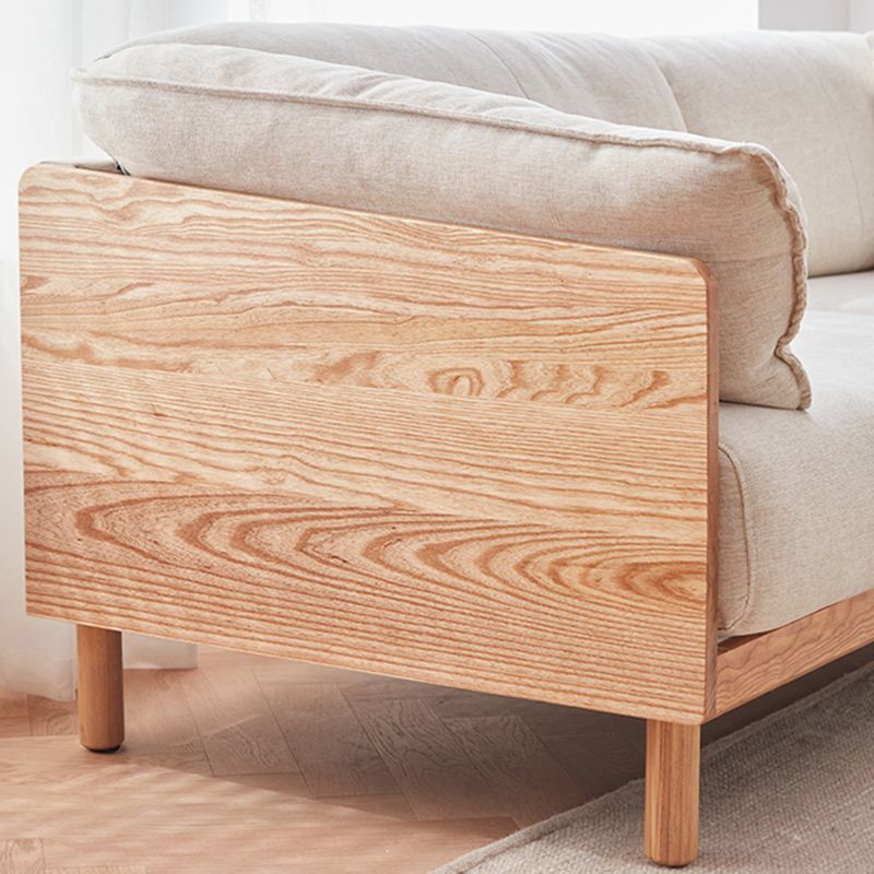 Scandinavian Tuxedo Arm Settee Cotton Blend Standard Sofa with Wooden Legs