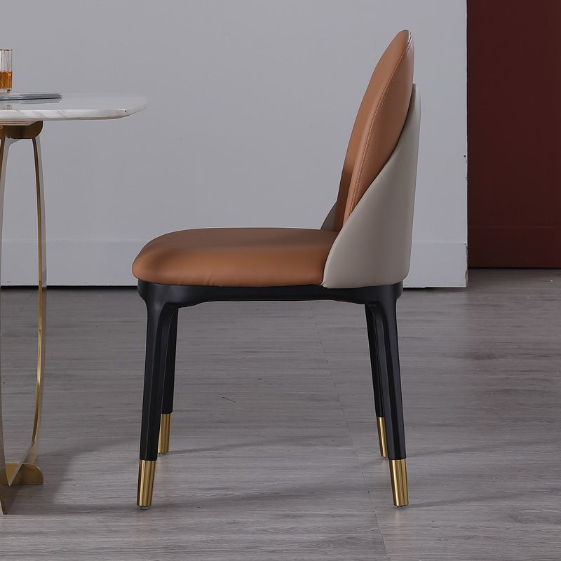 Modern Simple Side Chair Faux Leather Kitchen Dining Chairs with Wooden Base