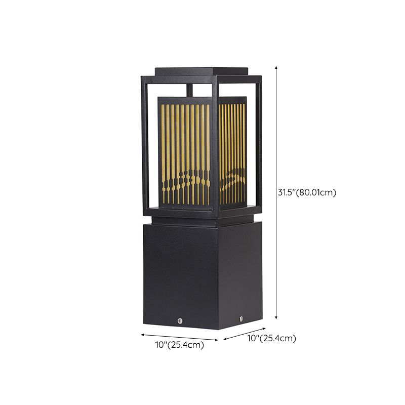 Modern Metal Solar Pillar Lamp Rectangle Shape Outdoor Waterproof Light in Black