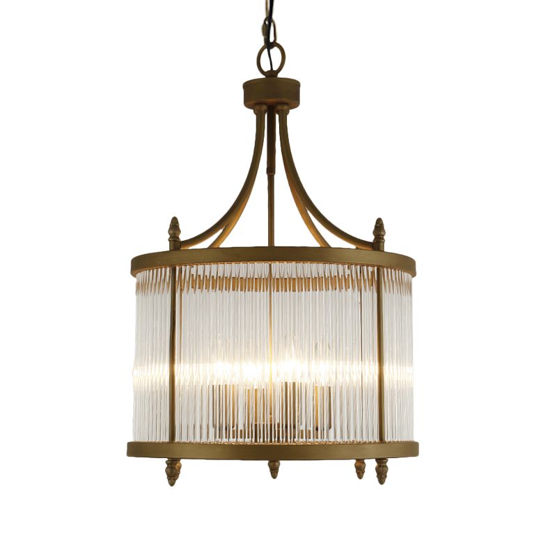 Round Mesh Corridor Chandelier Light Crystal 4 Lights Chinese Style Hanging Lamp in Black