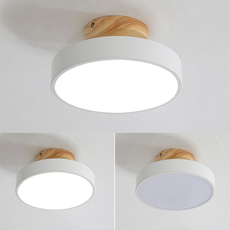 Plafoniera LED Macaron moderna e alla moda, circolare in legno, da incasso, con paralume in acrilico