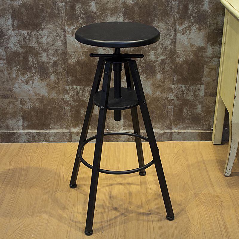 Industrial Adjustable Height Counter Chair Footrest Metal Counter Bar Stool in Black
