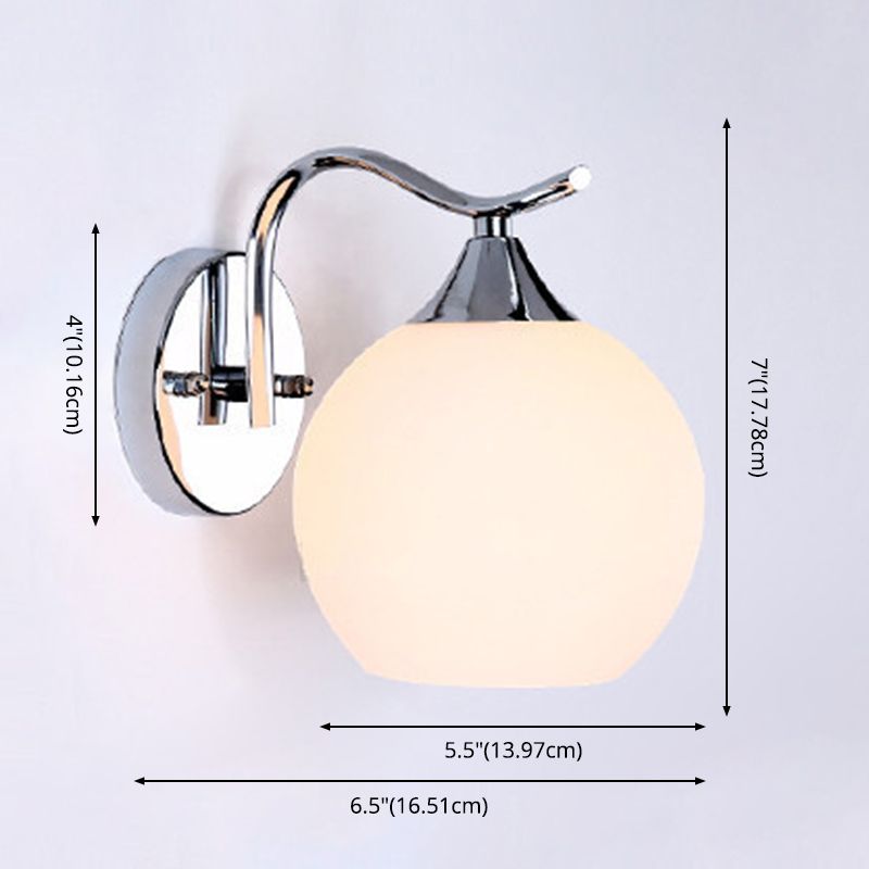 Milk White Globe Glass Wall Lamp Contemporary Simplicity Style Single Bulb Sconce Lighting Fixture in Polished Silver