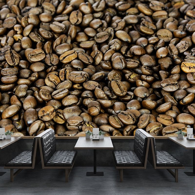 Photography Style Coffee Beans Mural Wallpaper Mildew Resistant for Coffee Shop