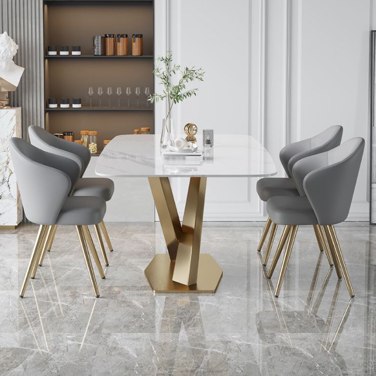 Luxus gesinterte Stein Esstisch Rechteck weißer Tisch mit Metallpodest