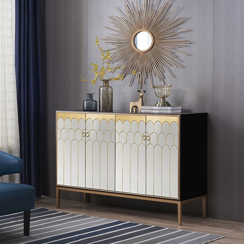 Glam Wood Top Kitchen Server Gold Frame Buffet Server for Living Room