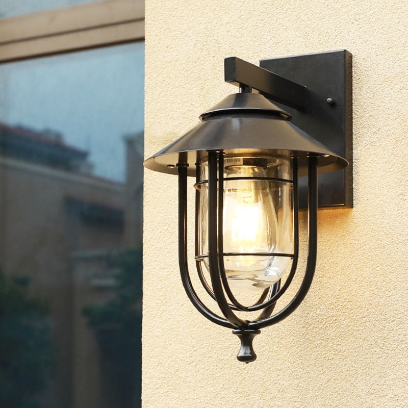 Semplice illuminazione a parete in stile industriale in vetro sconce in nero