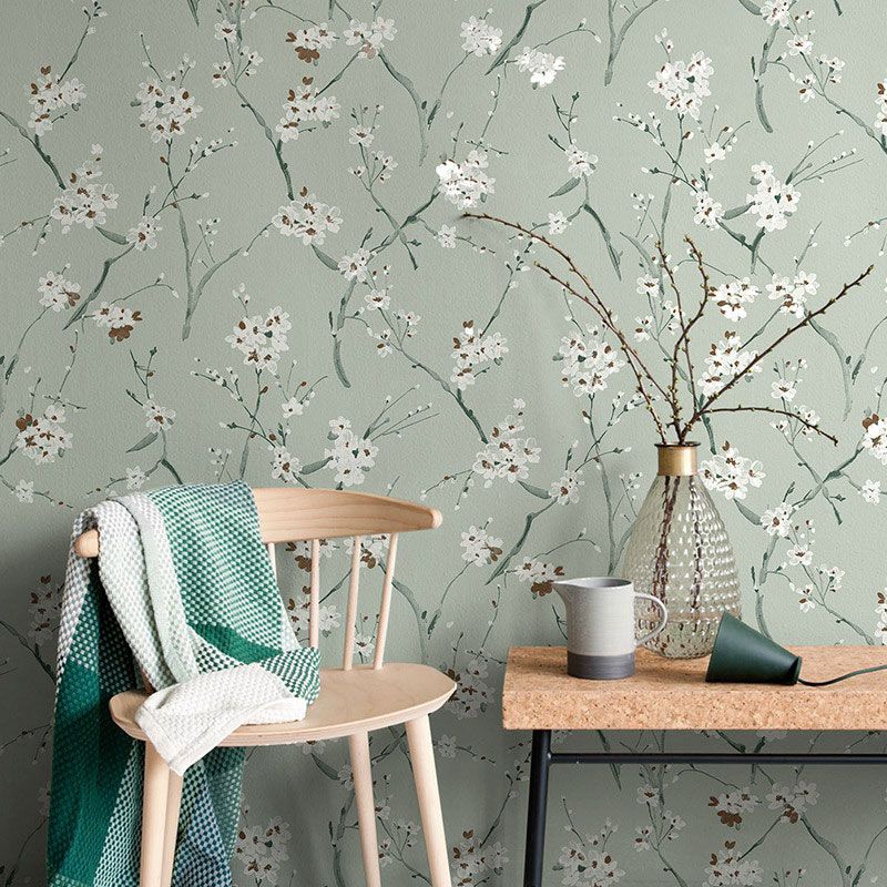 Flowers Wallpaper Roll in Neutral Color Non-Woven Fabric Wall Covering Wall Art for Home Decor, 33' x 20.5"