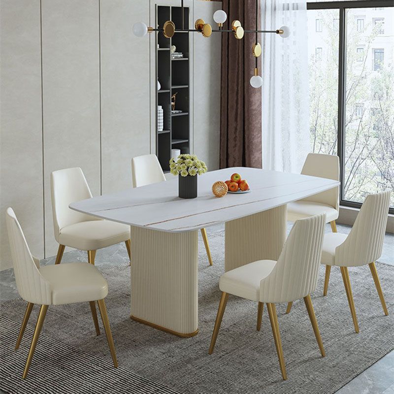Stone Top Dining Table Contemporary Rectangle Table with Sled Base