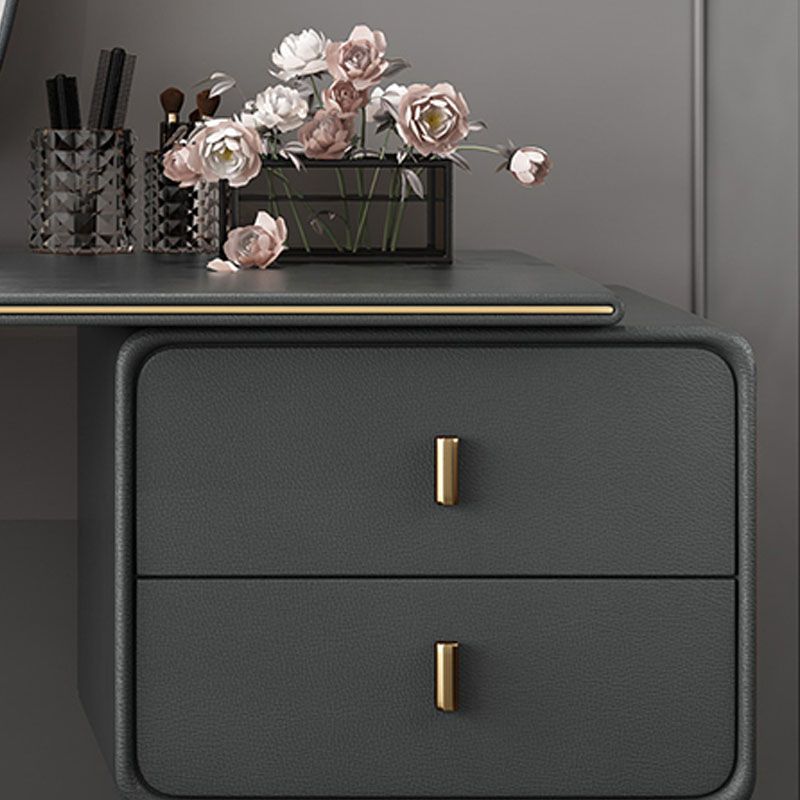 Contemporary Faux Leather and Wood 2-Drawer Makeup Vanity Desk