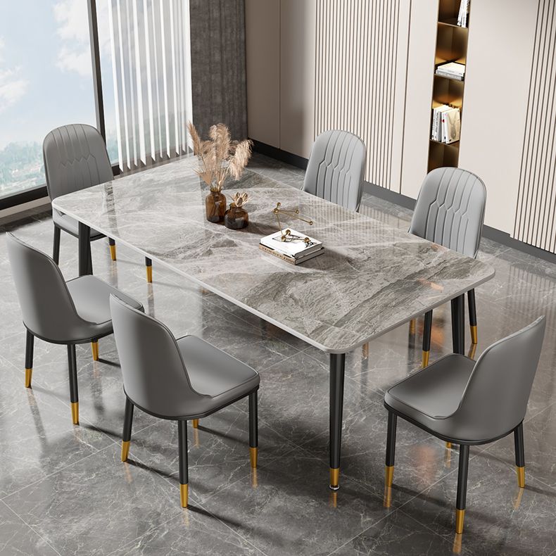 Glam Style Rectangle Dining Table Stone Top Dining Room Table