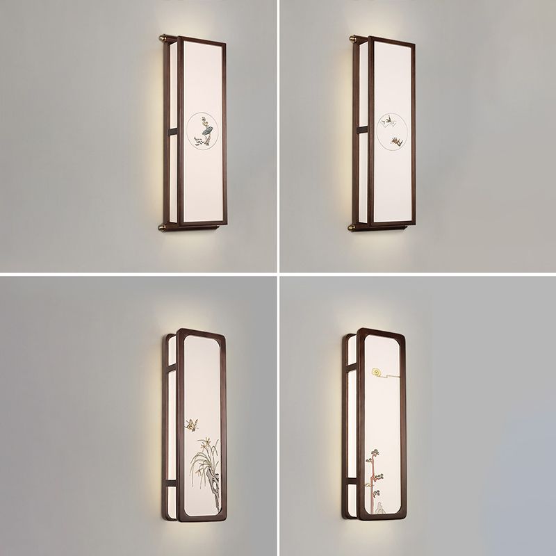 New Chinese Style Wooden Wall Light Cuboid LED Wall Lamp with Acrylic Shade for Bedroom