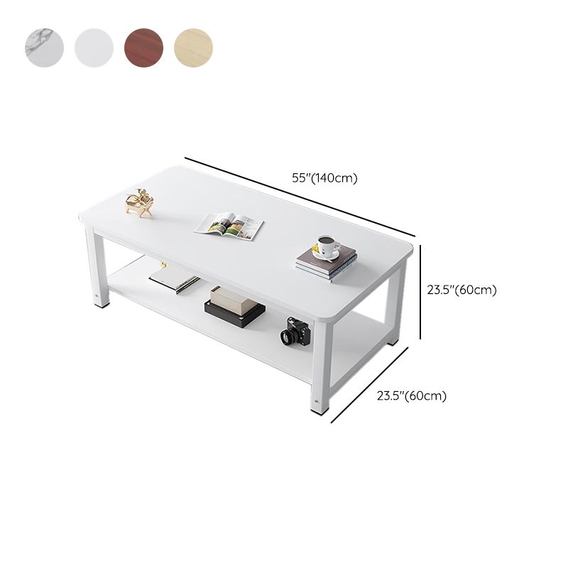 Rectangle Wooden Top Coffee Table with Storage Shelf Modern Style