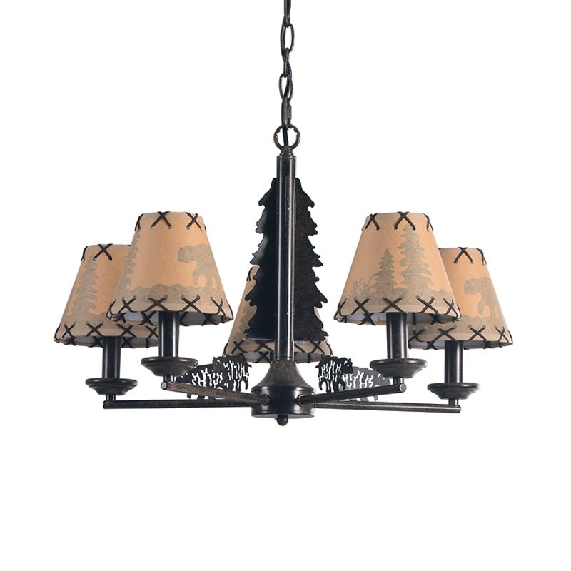 Lampada a sospensione interno conica tradizionale tessuto 5 lampadine lampadario ruggine lampadario