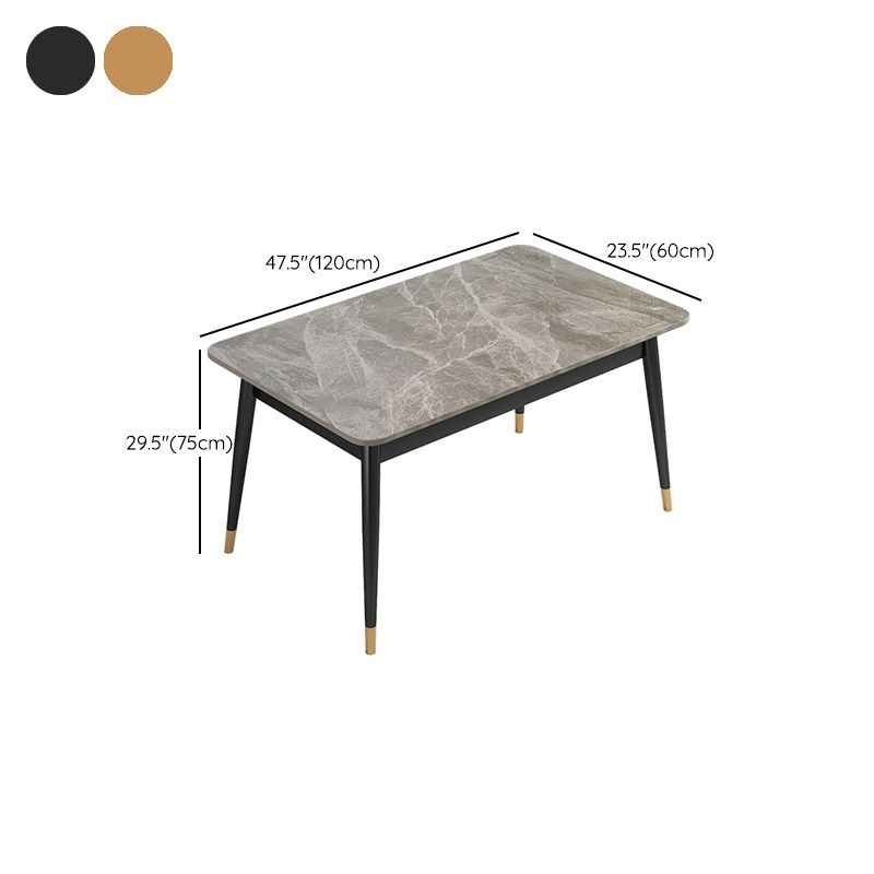 Luxury Sintered Stone Dining Table Rectangle Grey Top Table with Metal 4 Legs