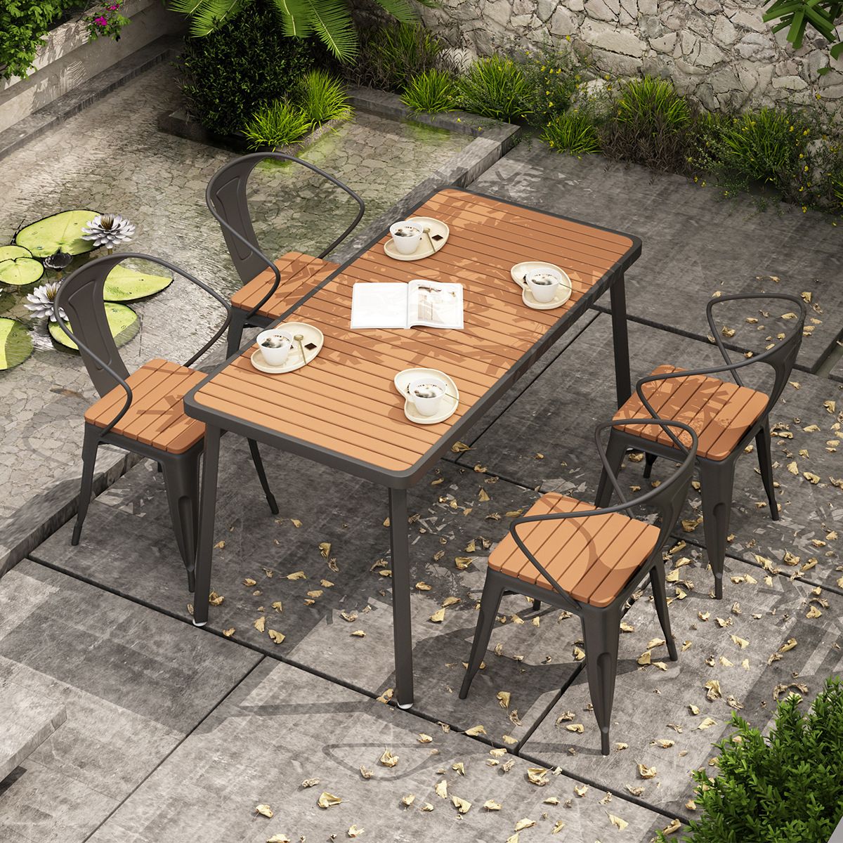 Industrial 1/4/5 Pieces Dining Set Reclaimed Wood Dining Table Set for Outdoor