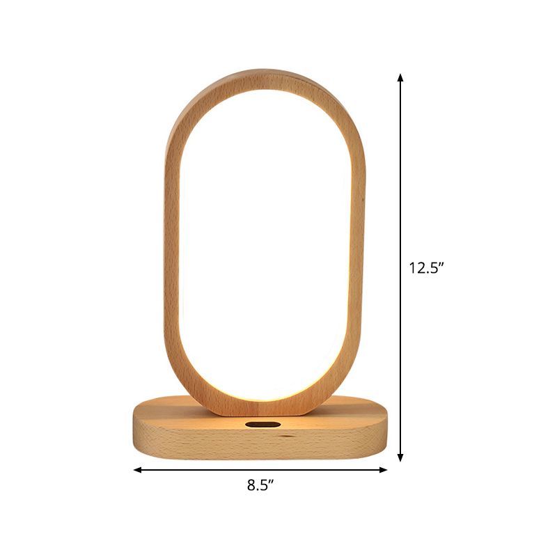 Lampada da comodino a LED contemporanea Lampada da lettura oblunga beige con paralume in legno
