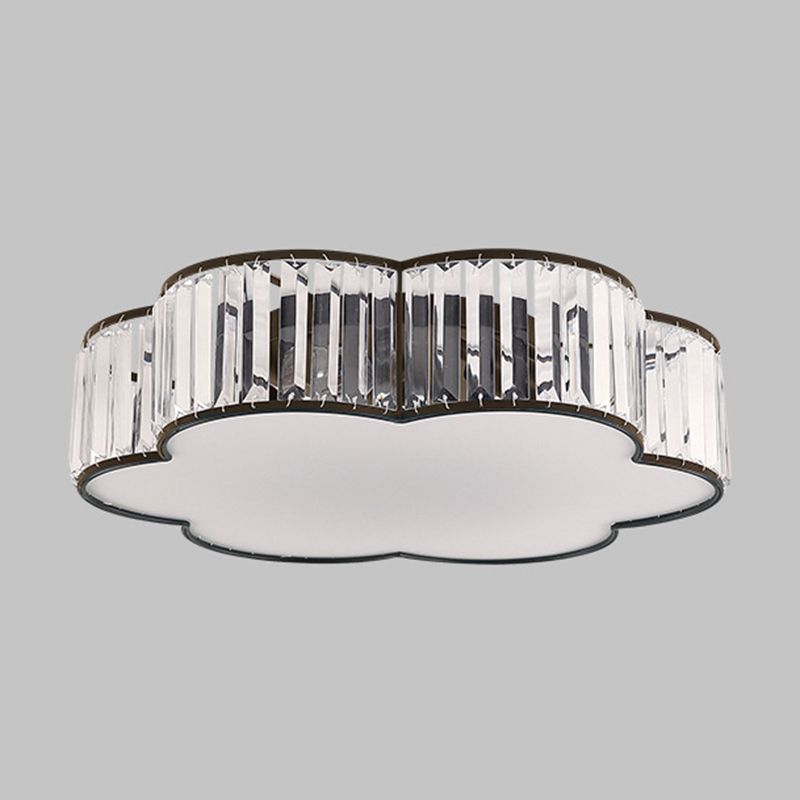 Flower Shade Flush Mount Black Ceiling Light Fixture with Crystal for Bedroom