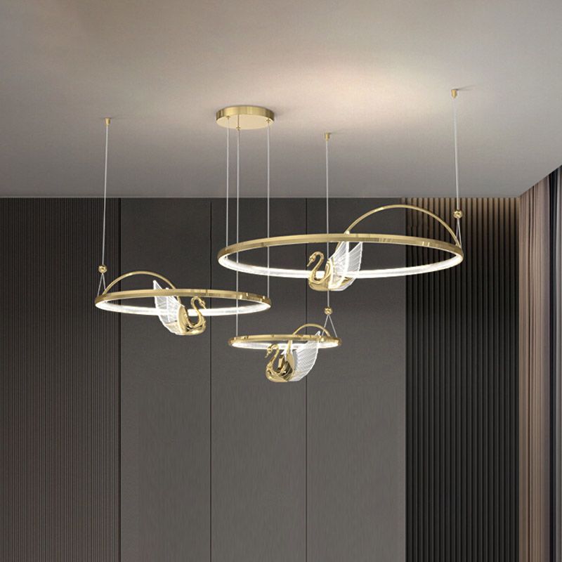Gold Swan Suspension Light Minimalist Metal LED Chandelier for Living Room