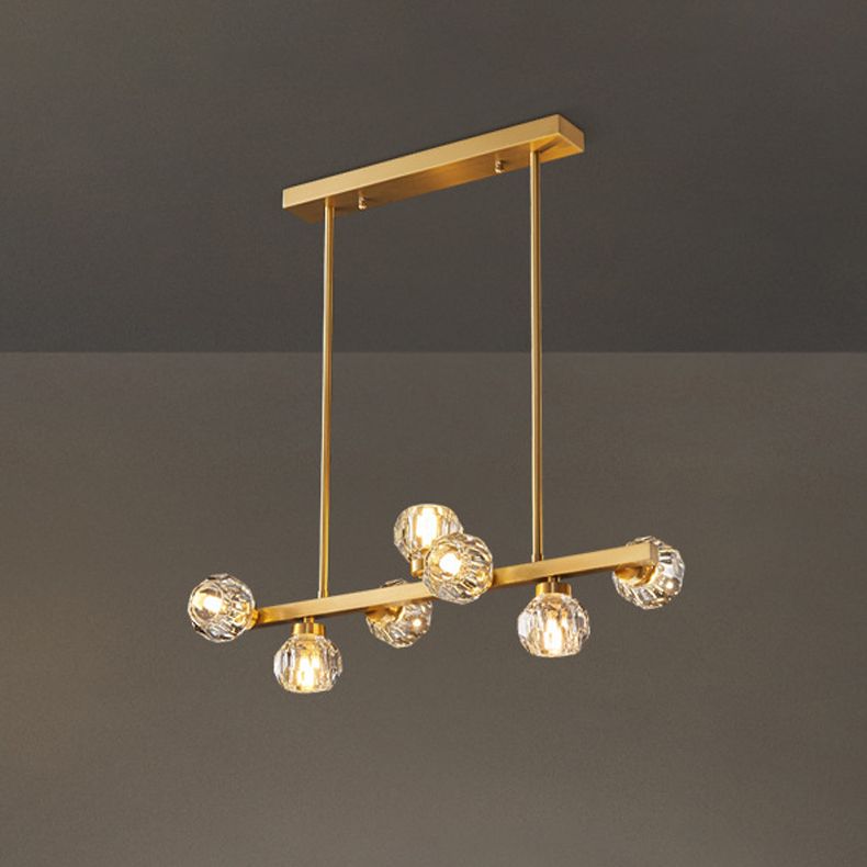 Minimalist Crystal Island Lamp, Luxury Linear Shade Island Light in Gold for Island Kitchen