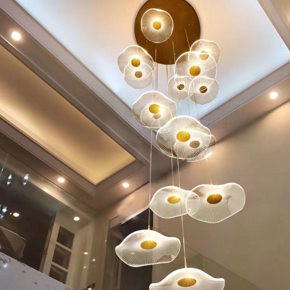 Modern Multiple Lotus Leaf  Shaped Shade Pendant Light  Acrylic Long Hanging Lamp  for Living Room