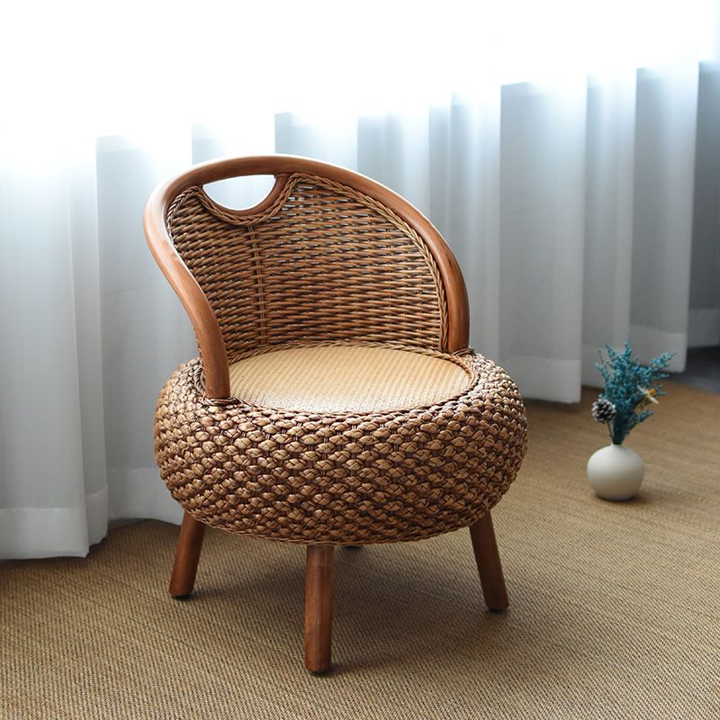 Tropical Armless Patio Dining Chair Natural Rattan Open Back