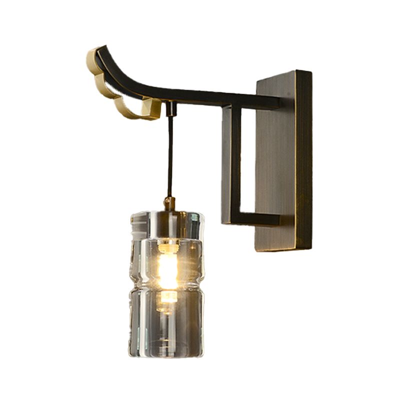 Modern Metal Wall Sconce Cylinder Shape Wall Light with Crystal Shade for Bedroom