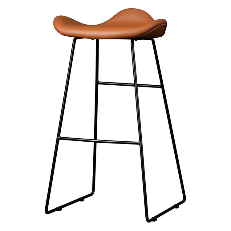 Black Iron Backless Quilted Barstool Industrial Indoor Tall Stool with Leather Seat