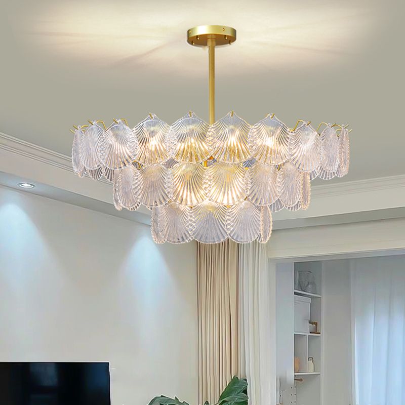 Modern Metal Ceiling Lamp Shell Shape Island Light with Glass Shade for Living Room