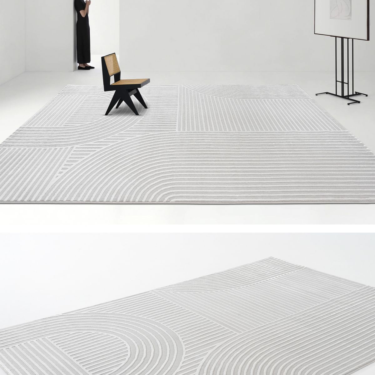 Fancy Grey Stripe Print Rug Polyester Modern Area Rug Easy Care Area Carpet for Living Room