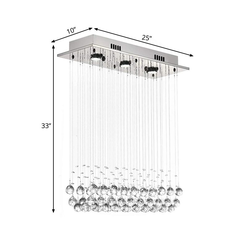 Dangling Crystal Ball LED Flush Light Modern Chrome Rectangular Dining Room Ceiling Mount Lamp