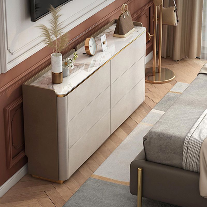 Glam Horizontal Stone Storage Chest Bedroom Chest in White with Drawers