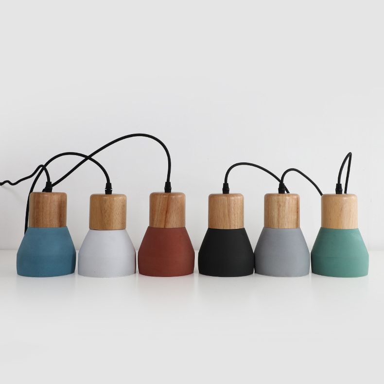 Shaded Suspension Pendant Light Minimalist Style Wooden Hanging Light Fixture for Restaurant