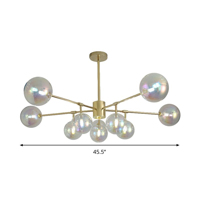 10 Heads Living Room Chandelier Lighting Modern Gold LED Pendant Lamp with Sphere Rainbow Glass Shade