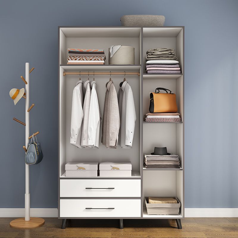 White Engineered Wood Armoire for Bedroom Modern Cabinet with Legs