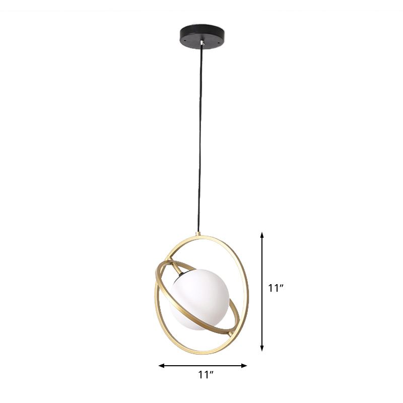 Gold Round Hanging Ceiling Light Simplicity 1 Head Metal Drop Lamp for Dining Room