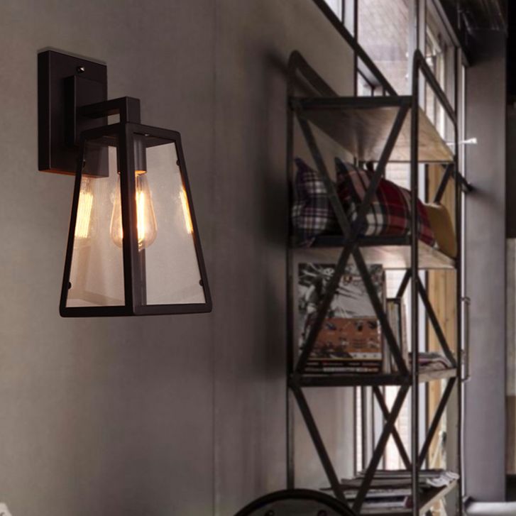 Retro Glass Shade Wall Light Black 1 Light 10.5" High Wall Sconce for Bar