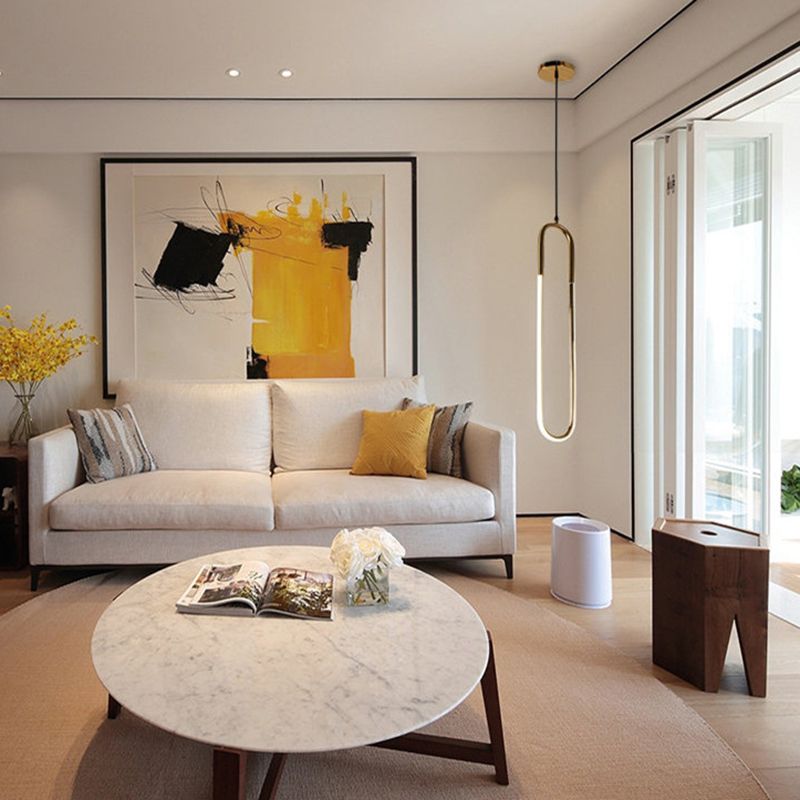 Metal Oval Pendant Lighting Fixture Minimalist Style LED Gold Hanging Light Fixture