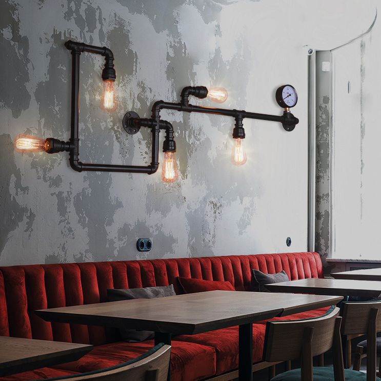 Industrial Retro Water Pipe Wall Mounted Light Fixture Metal Sconce Lights