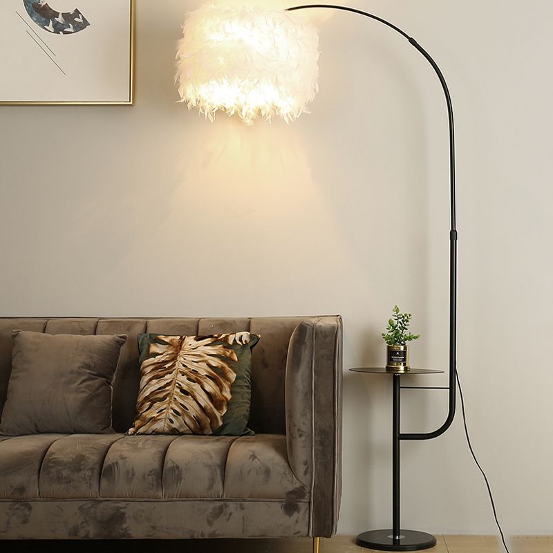 Trommelförmige Federstehung Lampe Nordic 1-Bulb Schwarz/Weiß Schwanenhalsböden mit/ohne Tablett