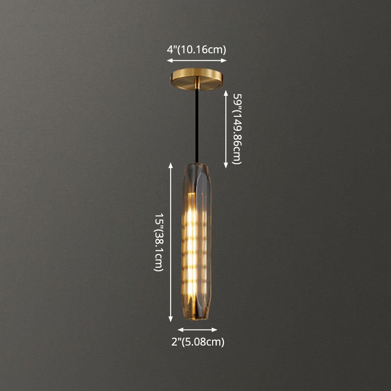 Shaded Pendant Light Fixture Simplicity Crystal Block 1-Light Brass Ceiling Light