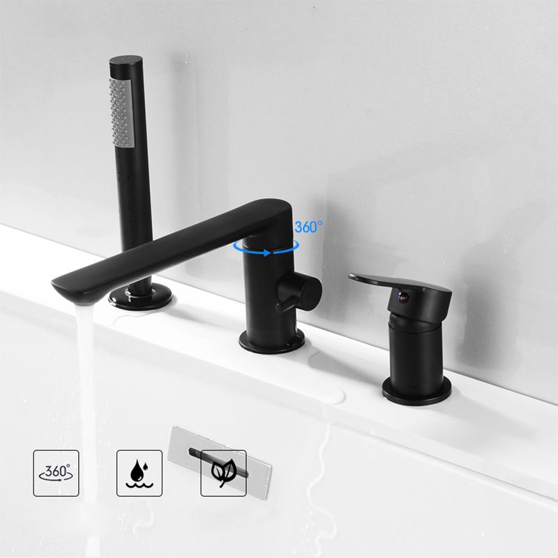 Deck Mounted Copper Freestanding Tub Filler Low Arc Roman Tub Faucet Set