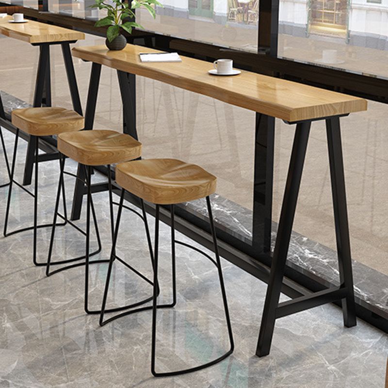 Modern Solid Wood Bar Table Brown Trestle Base Dining Table for Living Room