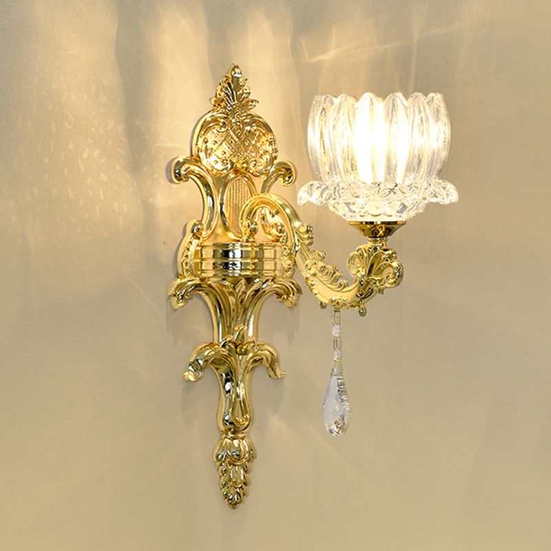 Clear Crystal Gold Wall Mount Light Lotus Shade 1/2-Head Mid Century Wall Lamp Sconce