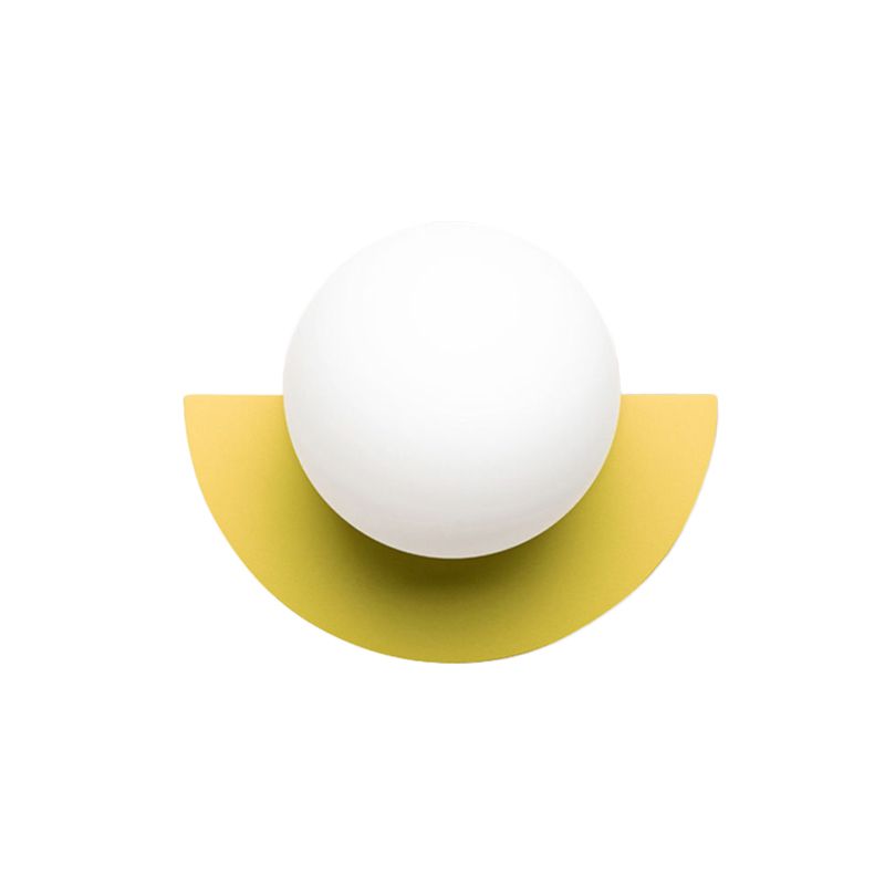 Yellow Half Round Wall Lamp Macaron 1 Bulb Iron Sconce Lighting with Ball Opal Glass Shade